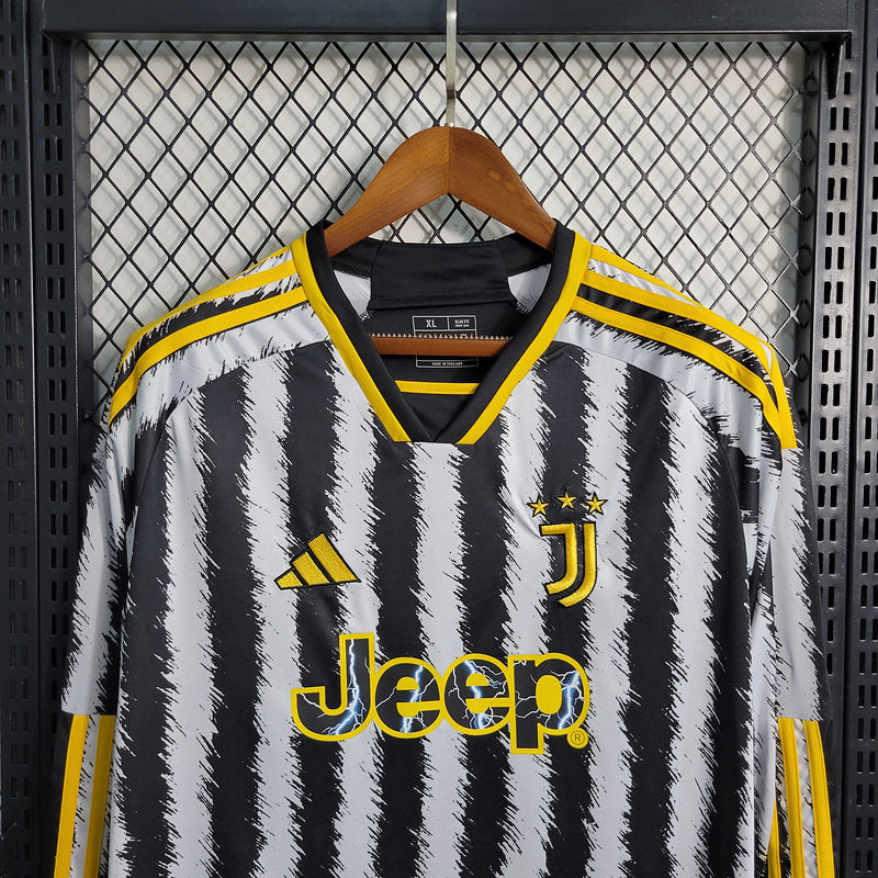 CAMISA MANGA LONGA DO JUVENTUS  23/24 BRANCO, PRETO E AMARELO