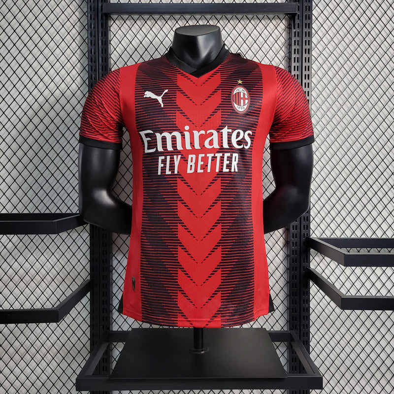 CAMISA VERSÃO PLAYER DO MILAN 23/24 VERMELHO E PRETO