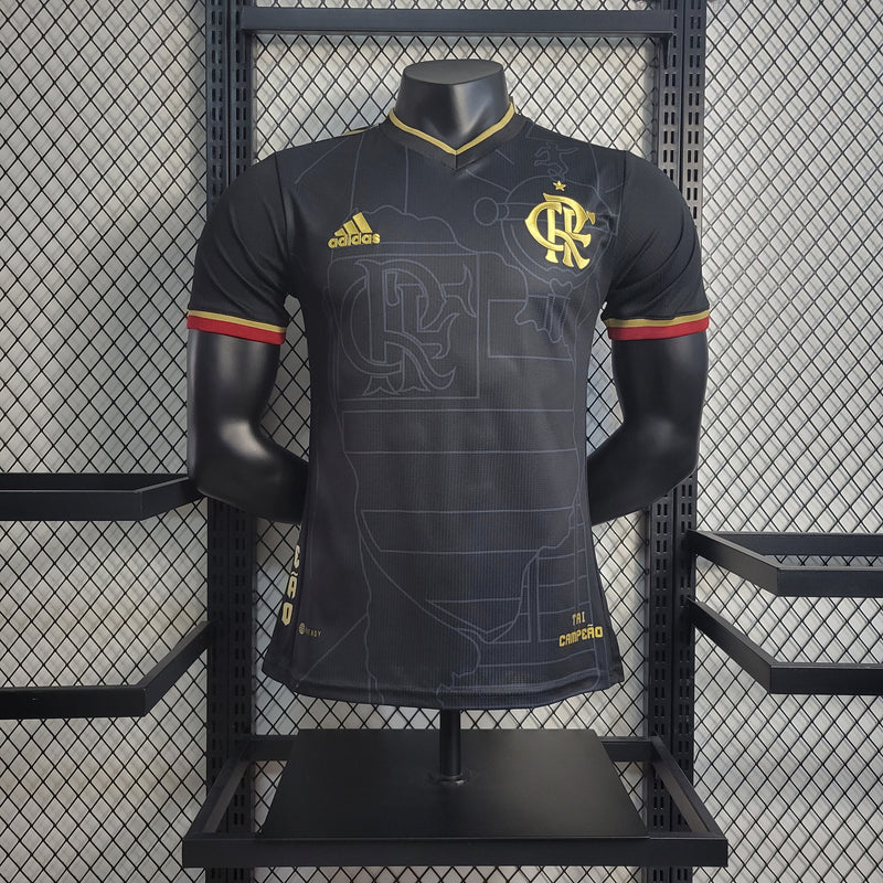CAMISA VERSÃO PLAYER DO FLAMENGO 22/23 PRETO E DOURADO